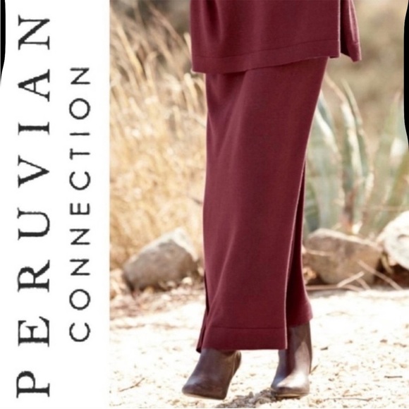 Peruvian Connection D'orsay Pima Cotton Maxi Skirt With Pockets/Slits S Maroon - Picture 1 of 10